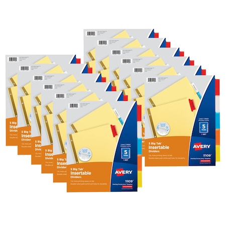 Avery Big Tab Insertable Dividers, Buff Paper, 5-Tab Set, Multicolor, 60PK 11109